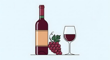 Obraz premium Wine Bottle and Grapes: A sophisticated illustration showcasing a rich, full-bodied wine paired with fresh grapes, promising a sensory delight. 