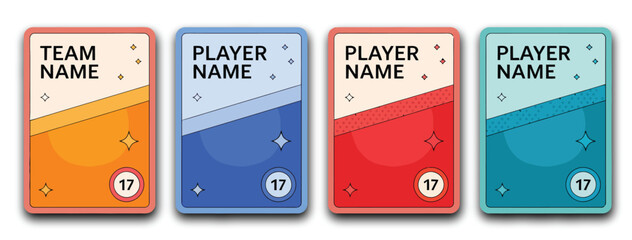 Sports trading card template illustration, game card frames for football, basketball and hockey players on black background collectible design. © Kayla Quentin