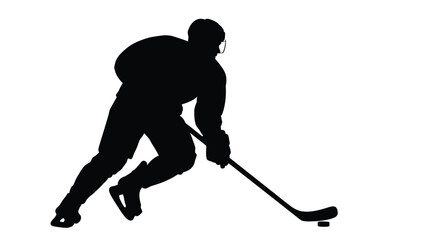 Fototapeta premium Ice hockey player in action dynamically skating with a stick silhouette