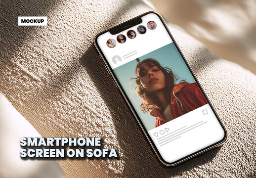 Smartphone Screen on Sofa Mockup