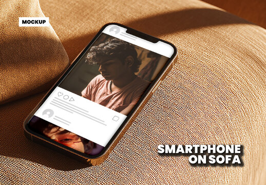 Smartphone Screen on Sofa Mockup