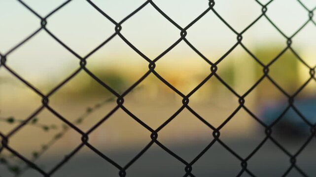 steel wire mesh fence on a sunset background seamless looping overlay 4k virtual video animation background