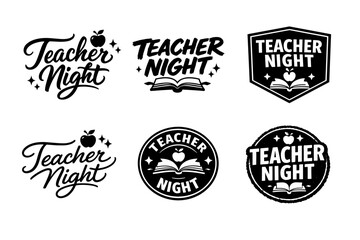 Fototapeta premium Teacher night logo set with book and apple elements