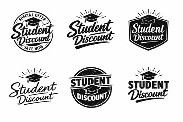Fototapeta premium Student discount badges featuring graduation cap designs
