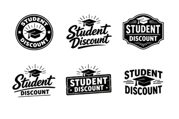 Obraz premium Collection of student discount logos with graduation cap designs