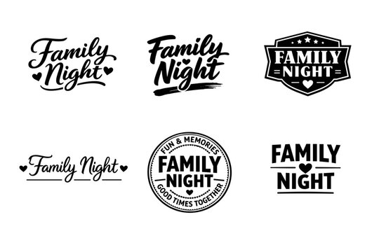 Family night logos in various styles and typography designs