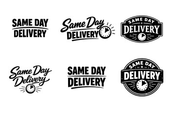 Obraz premium Same day delivery logos with timepiece icons in black and white designs
