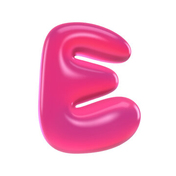 Glossy pink translucent gummy letter E 3D bubble