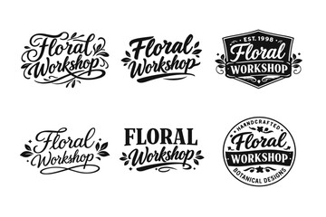 Obraz premium Vintage floral workshop logos with handcrafted botanical designs