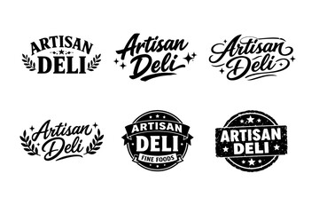 Obraz premium Vintage artisan deli logo set with decorative typography and stars