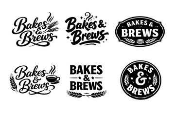 Obraz premium Bakes & brews logo collection with wheat, coffee, and stylish typography