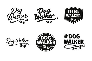 Fototapeta premium Variety of dog walker logos with leash and paw print designs