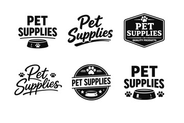 Obraz premium Pet supplies logos: diverse designs featuring bowls and paw prints