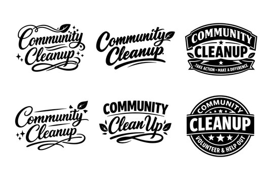 Community cleanup logos: design variations and styles highlighting volunteer spirit