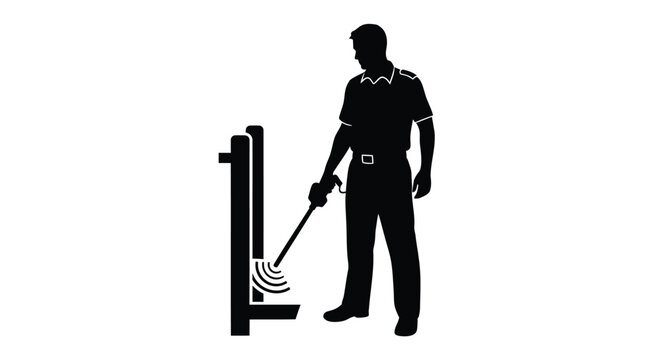 Vector silhouette of a man using a metal detector