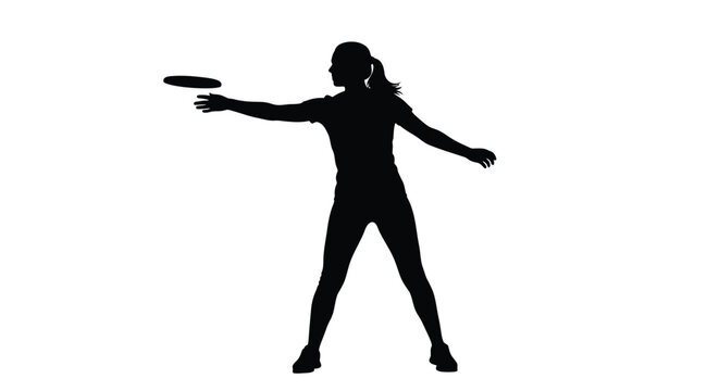 Vector silhouette of woman playing frisbee