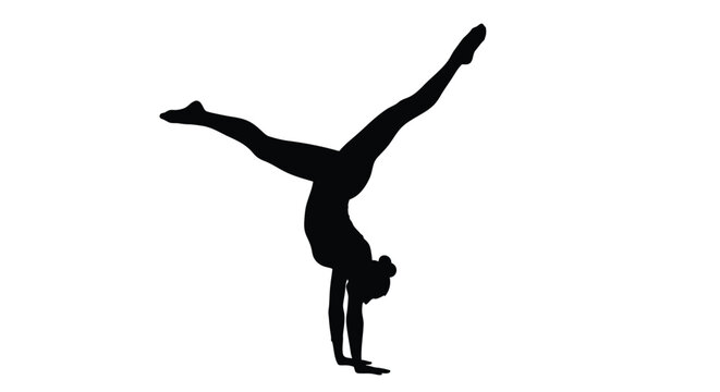Vector silhouette of woman doing handstand