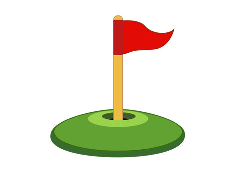 Golf hole with a red flag flat icon, simple cartoon style