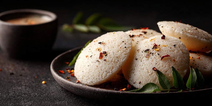Indian rice cake called Idli on the table