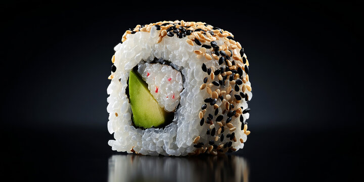 California roll isolated on dark background with reflection