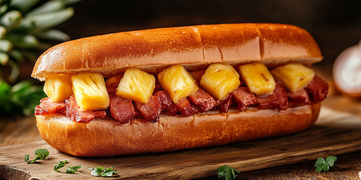 Spam and pineapple sandwich on the table