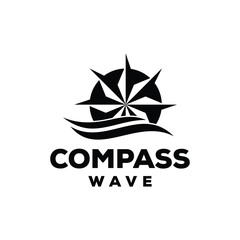 Obraz premium compass with circular navigation direction and ocean sea wave logo design
