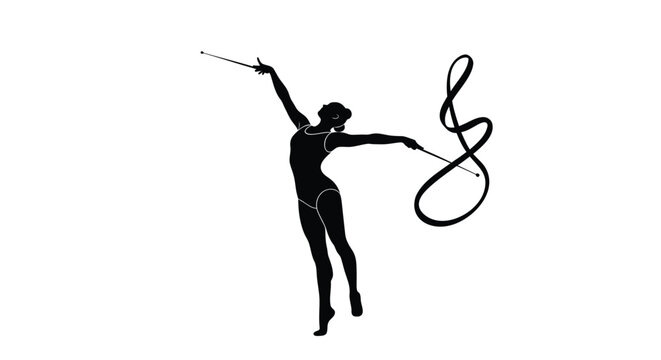 Vector silhouette of a female dancer with a baton and ribbon