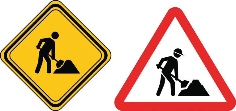 Road work ahead warning signs for construction and maintenance