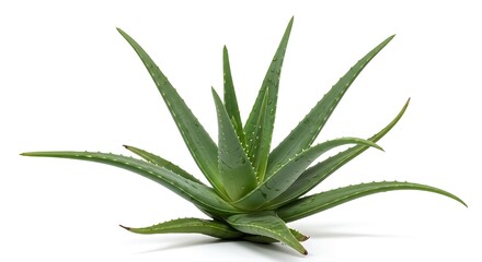 Obraz premium Aloe vera plant with sharp green leaves on white background for skincare and health concepts