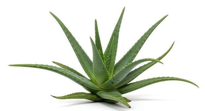 Aloe vera plant with sharp green leaves on white background for skincare and health concepts