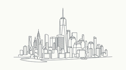 Fototapeta premium Sleek Continuous Line Drawing Capturing the Essence of a Dynamic Urban Metropolis with Skyscrapers
