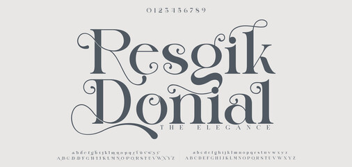 Resgik Donial typography beauty fashion elegant minimalist serif italic fonts decorative wedding vintage retro logos. Minimal luxury font alphabet logo. Vector illustration © DesignerST