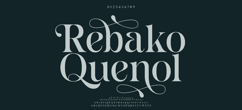 Rebako Quenol Elegant font alphabet logo. Typography Beauty fashion luxury classic letters serif fonts decorative wedding vintage retro logos. vector illustration