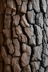 Fototapeta premium Textured tree bark close up, rough surface, natural brown and gray color, organic pattern, detailed macro nature background