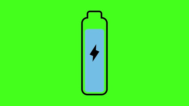 battery icon symbol with slowly depleting battery life level as it is drained of energy.  4K silhouette outline animation console display element isolated on a green screen chroma key background