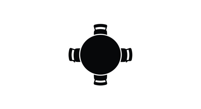 Overhead view of a round table set for four black silhouette