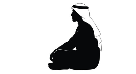 Seated arab man in traditional dress a striking black silhouette © MD