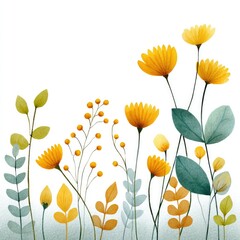 Naklejka premium Watercolor cartoon clipart of fallow field with wildflowers for spring decor on white background