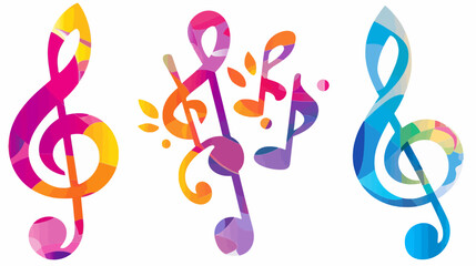 Fototapeta premium Colorful musical symbols in a mosaic style, arranged against a white backdrop