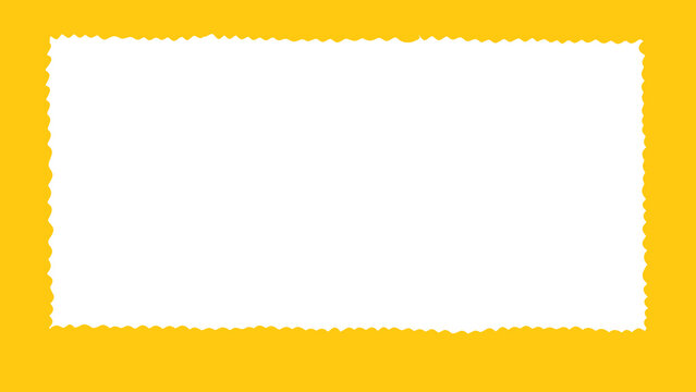 Yellow frame with jagged edges, blank white center, isolated design element, decorative border, graphic resource, transparent background
