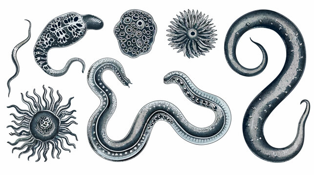 Black and white vintage-style anatomical drawings of marine creatures on a white background