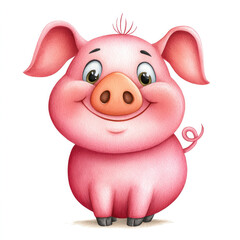 Fototapeta premium Whimsical watercolor cartoon pig clipart on white background for cute animal designs