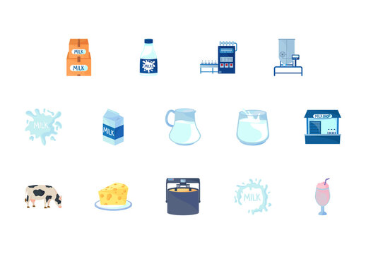 Milk Dairy Icons Illustration Set