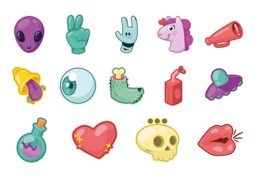 Fun Cartoon Sticker Illustration Set