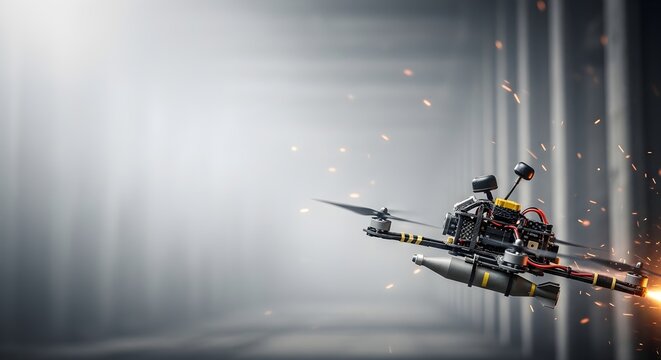Tactical FPV Kamikaze Drone with Explosive Payload, Modern Loitering Munition Warfare Concept