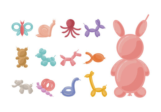 Cute Balloon Animal Illustration Set
