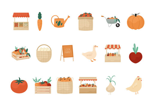 Fresh Organic Farm Illustration Set