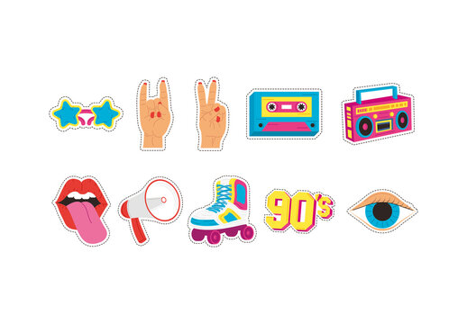 Retro Pop Culture Stickers Illustration Set