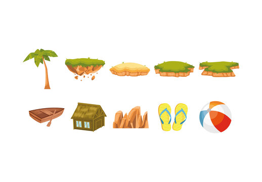 Tropical Island Elements Illustration Set