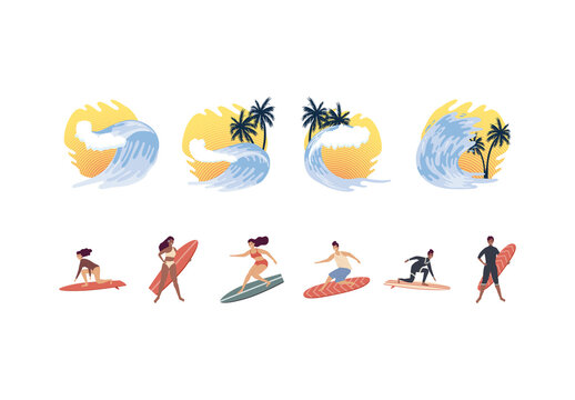 Tropical Surf Summer Illustration Set